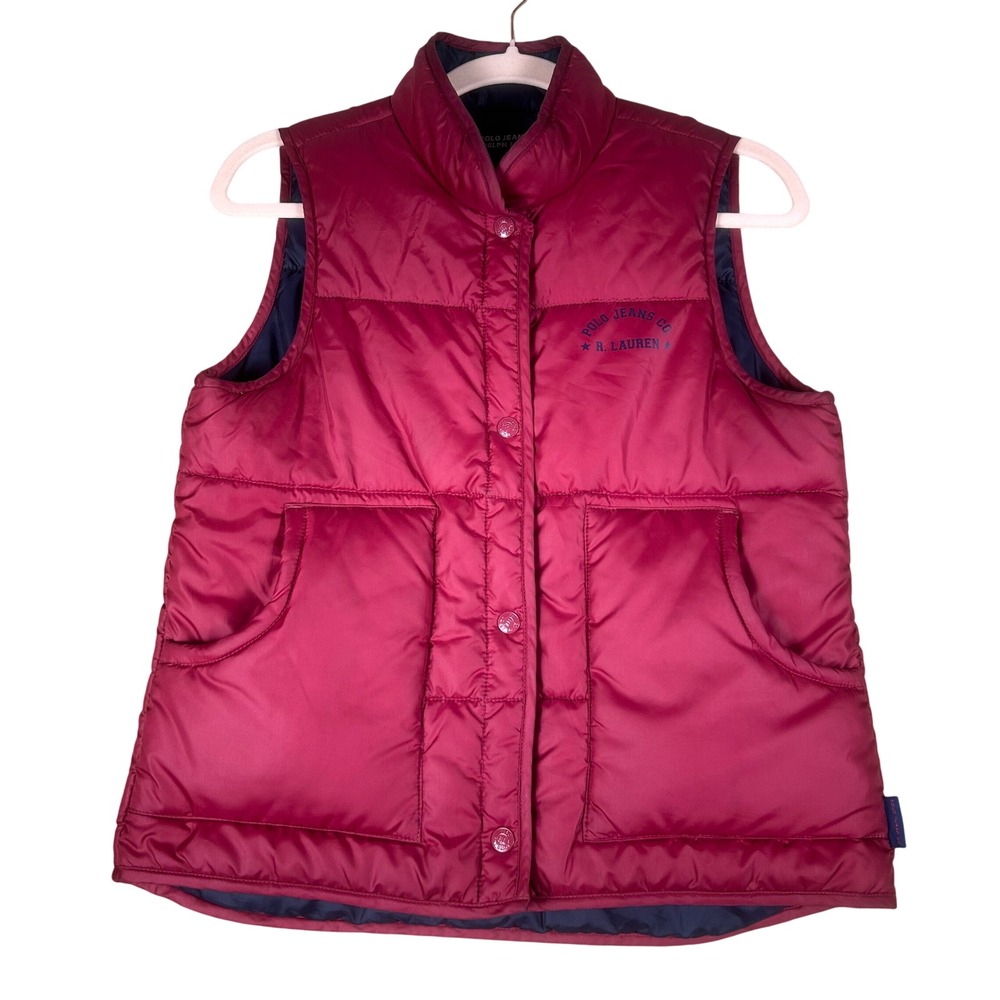 Vintage Polo Jeans Co Ralph Lauren Womens Small Burgundy Red Quilted Puffer Vest
